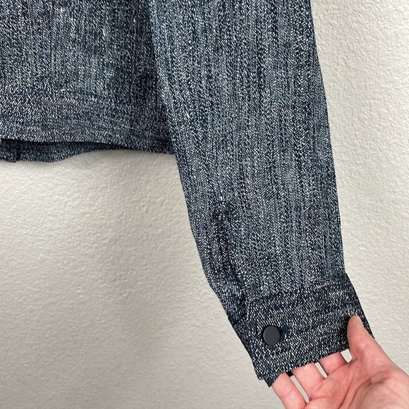 Theory Denim Trucker Jacket Herringbone Melange Linen Blend Sz P - Picture 8 of 14